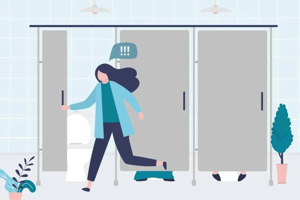graphic of Urine incontinence Wheathampstead woman running to the toilet.