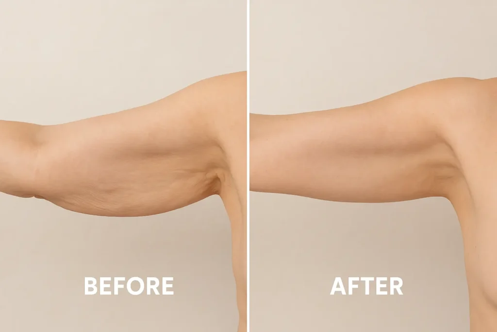 Picture of LA LIPO Wheathampstead before and after results of skin tightening treatment on the upper arms.